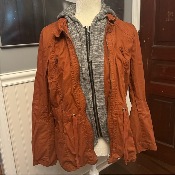 Love Tree Burnt Orange Gray Utility Hooded Jacket Size Large - Picture 1 of 10